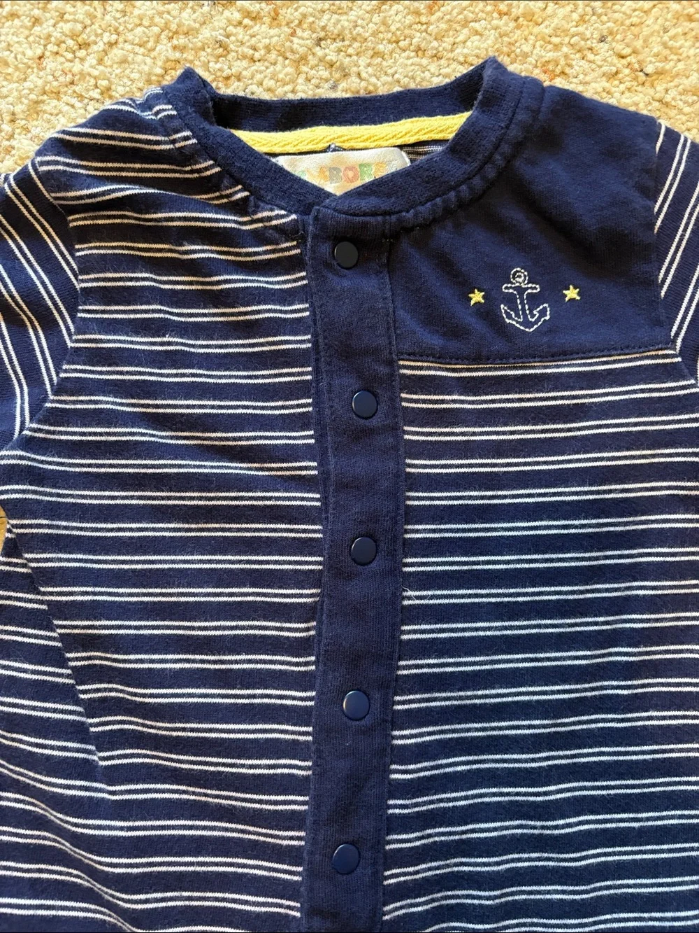 Gymboree Navy and White Striped Footie with Anchor Details